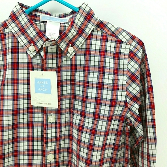 NWT Janie and Jack Button Down Plaid Gingham 100% Cotton Red 12-18 Months - Picture 1 of 6